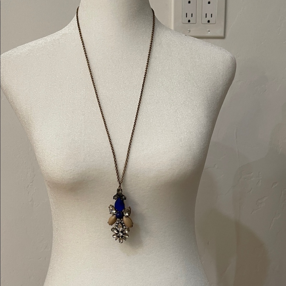 Elegant J.Crew Blue and Tan Pendant Necklace